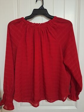 LOFT Red Long-Sleeve Peasant Blouse